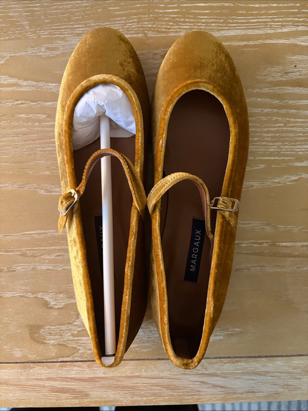 Margaux Mustard Velvet Mary Jane Flats with Buckle